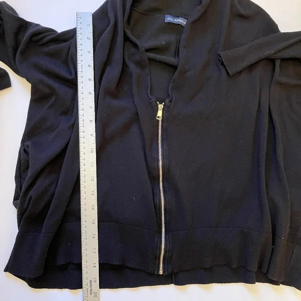 Zara Knit Black Cardigan Sweater Gold Zip Classic Careerwear Oversized Boxy Sz S - Picture 5 of 10